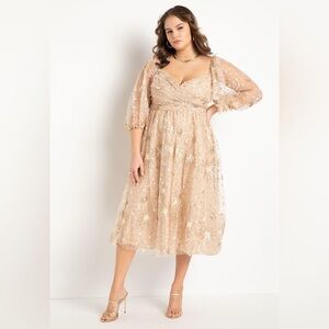 Eloquii Size 16 gold ruched body novelty sequin dress